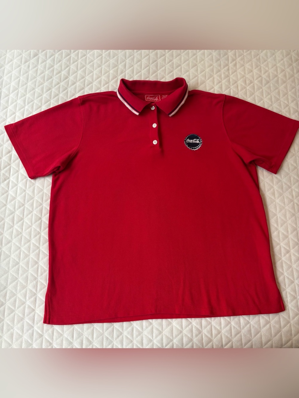 Vintage Coca Cola Embroidered Logo Blue Bottle Cap Logo Red Polo Shirt 22W/24W
